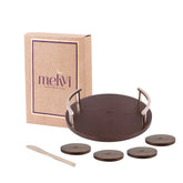 Acacia Wood 2 in 1 Round Serving Tray 12" | 4 Coasters, 1 Knife