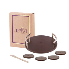 Acacia Wood 2 in 1 Round Serving Tray 12" | 4 Coasters, 1 Knife