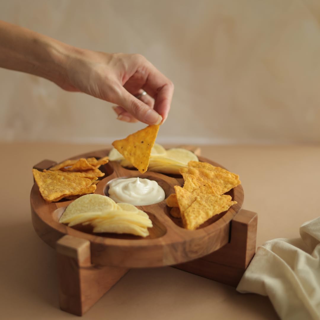 Wooden 2 in 1 Mini Chip-Dip Platter and Cake Stand