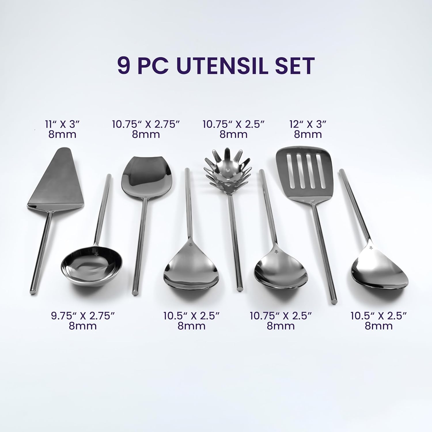 Large Kitchen Utensils Serving Set | Forged Stainless Steel 9 Pieces