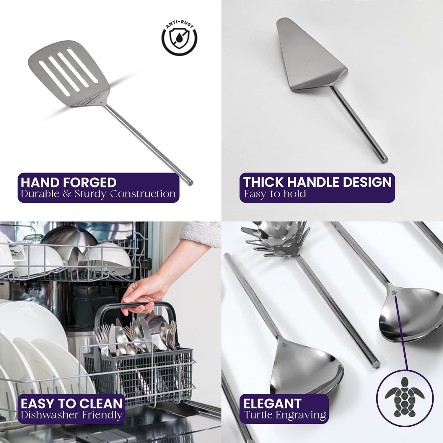 Large Kitchen Utensils Serving Set | Forged Stainless Steel 9 Pieces